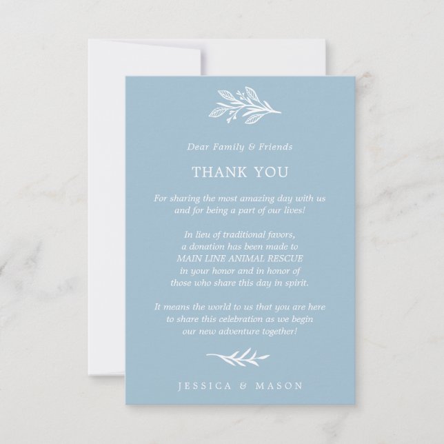 Rustic Dusty Blue In Lieu of Favors Place Card (Front)
