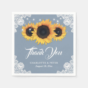Rustic Dusty Blue Lace Sunflower Wedding Napkins