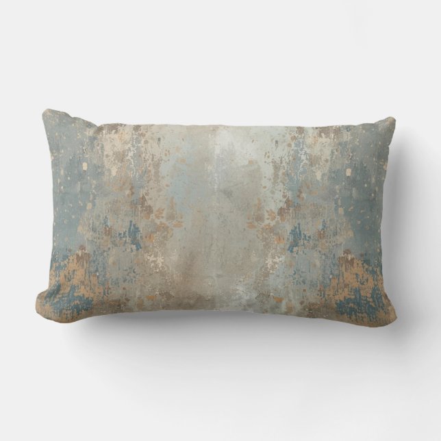 Rustic Dusty Blue Light Brown Abstract Farmhouse Lumbar Pillow (Front)