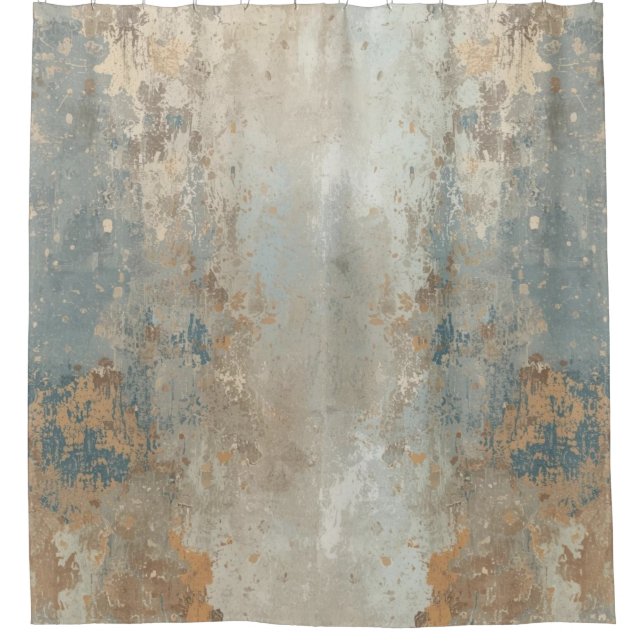 Rustic Dusty Blue Light Brown Abstract Farmhouse Shower Curtain (Front)