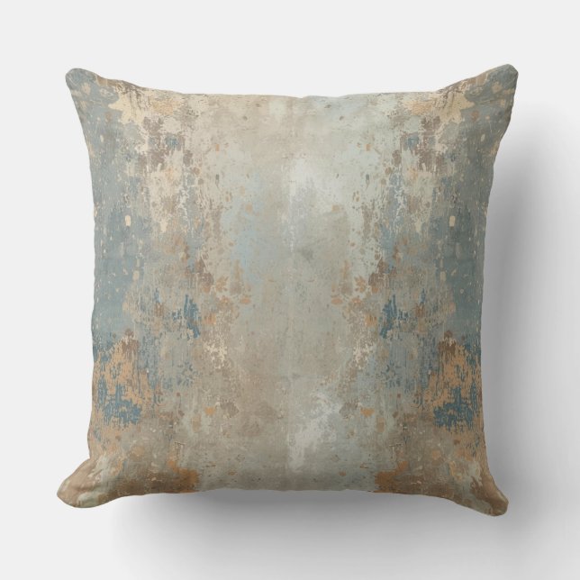 Rustic Dusty Blue Light Brown Abstract Farmhouse Throw Pillow (Front)