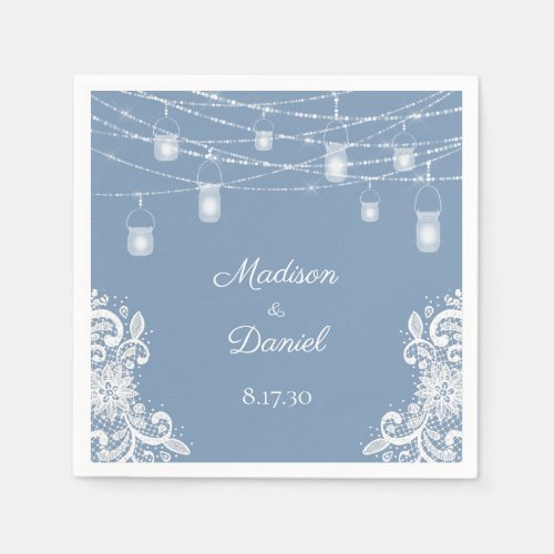 Rustic Dusty Blue Lights Wedding Napkins