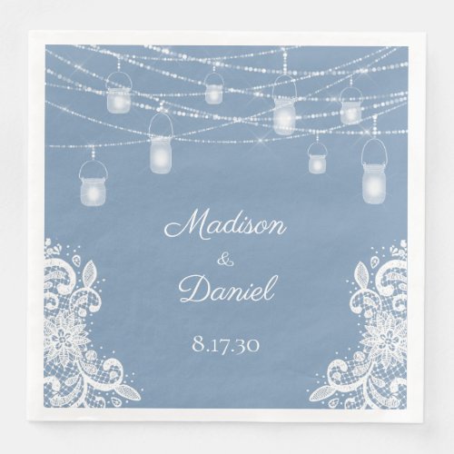 Rustic Dusty Blue Lights Wedding Napkins