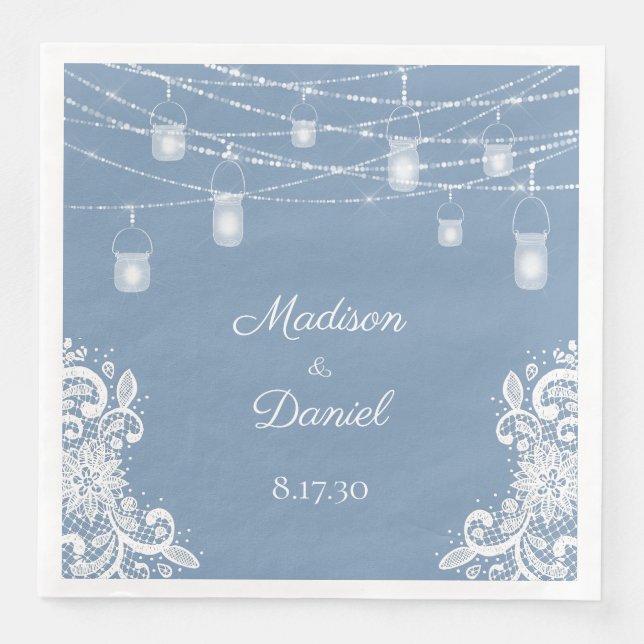 Rustic Dusty Blue Lights Wedding Napkins (Front)