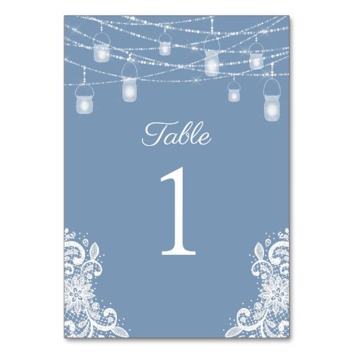 Rustic Dusty Blue Lights Wedding Table Number