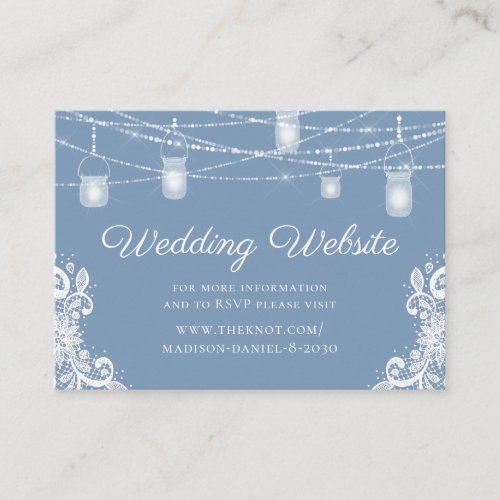 Rustic Dusty Blue Lights Wedding Website RSVP Enclosure Card