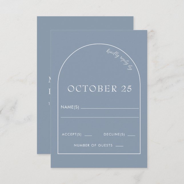 Rustic Dusty Blue Modern Arch Wedding RSVP Card (Front/Back)