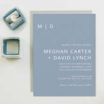 Rustic Dusty Blue Modern Monogram Wedding  Invitation