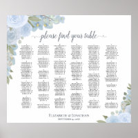 Rustic Dusty Blue Roses Alphabetical Seating Chart