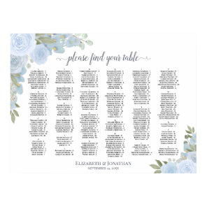 Rustic Dusty Blue Roses Alphabetical Seating Chart
