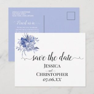 rustic dusty blue roses and other flowers announcement postcard