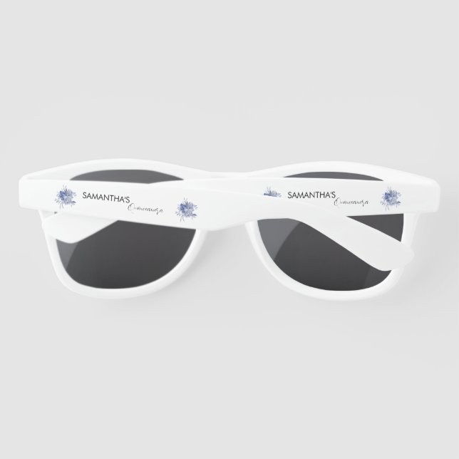 rustic dusty blue roses and other flowers sunglasses (Back)
