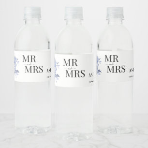 rustic dusty blue roses and other flowers water bottle label