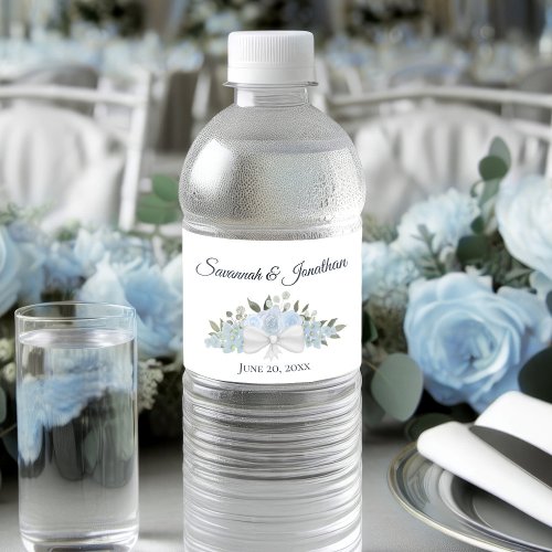 Rustic Dusty Blue Roses  Blossoms Wedding Water Bottle Label