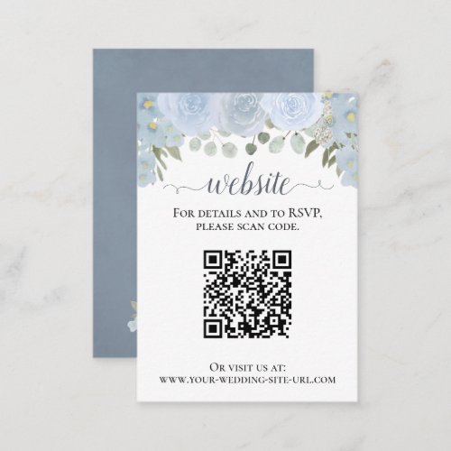 Rustic Dusty Blue Roses Wedding Website QR Code Enclosure Card