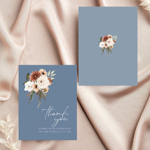 Rustic Dusty Blue Rust Floral Wedding Thank You Card