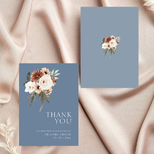Rustic Dusty Blue Rust Floral Wedding Thank You Card