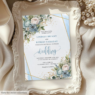 Rustic Dusty Blue Sage Gold Floral Wedding Invite