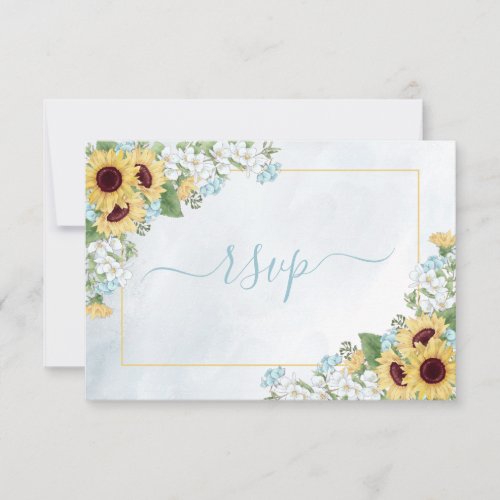 Rustic Dusty Blue Sunflower Floral Meals RSVP