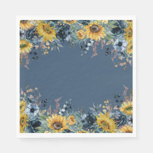 Rustic Dusty Blue Sunflowers Bridal Shower Napkins