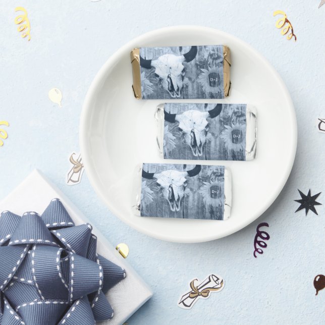 Rustic Dusty Blue Sunflowers Bull Skull Hershey's Miniatures (Party)