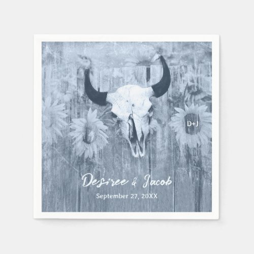 Rustic Dusty Blue Sunflowers Bull Skull Napkins