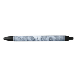 Rustic Dusty Blue Sunflowers Bull Skull Pen