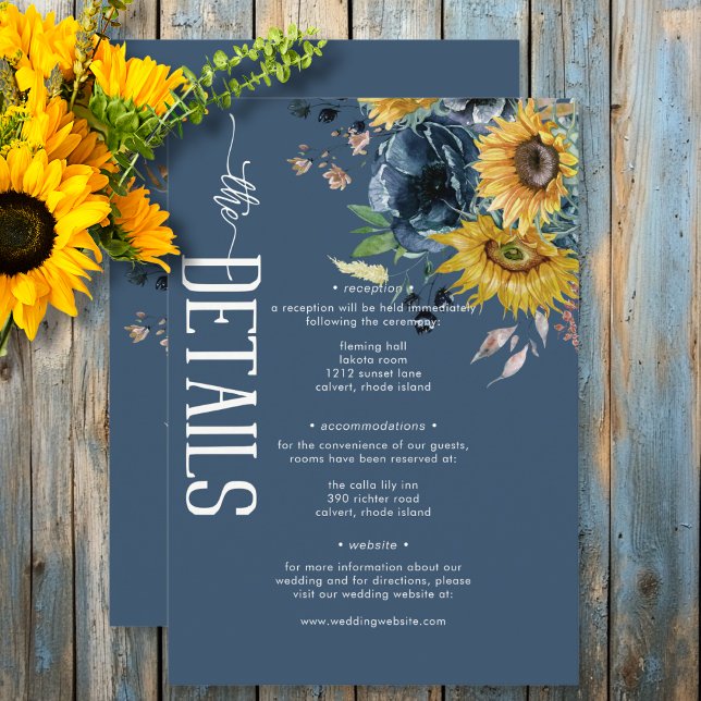 Rustic Dusty Blue Sunflowers Wedding Details Enclosure Card (Rustic Dusty Blue Sunflowers Wedding Details Enclosure Card)