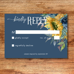 Rustic Dusty Blue Sunflowers Wedding No Dinner RSVP Card
