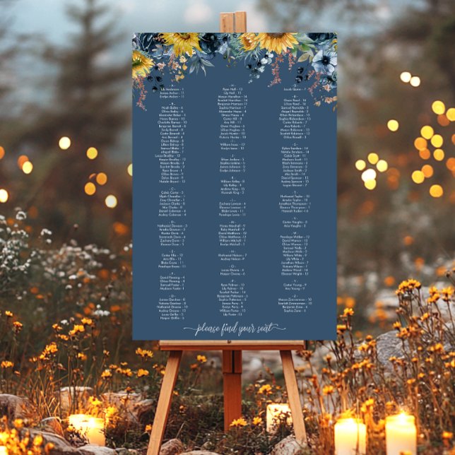 Rustic Dusty Blue Sunflowers Wedding Seating Foam Board (Creator Uploaded)
