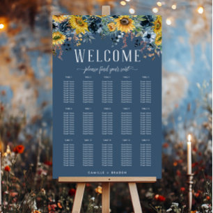  Rustic Dusty Blue Sunflowers Wedding Seating Foam Board