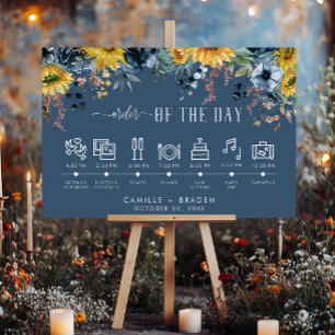 Rustic Dusty Blue Sunflowers Wedding Timeline Foam Board