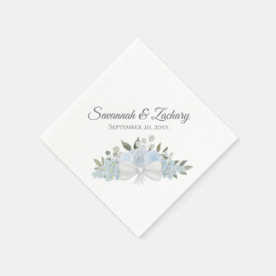 Rustic Dusty Blue Watercolor Floral Boho Wedding Napkins