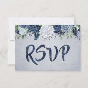 Rustic Dusty Blue Watercolor Floral RSVP Card