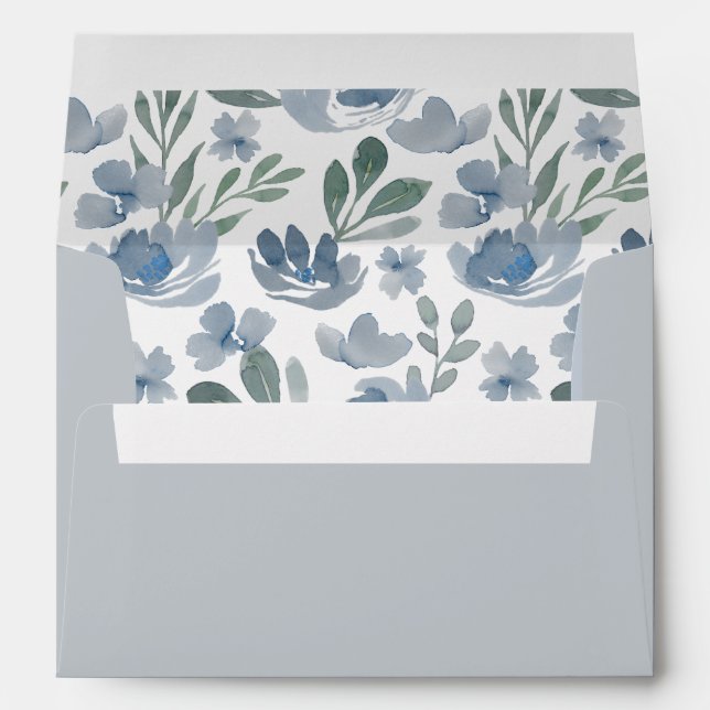 Rustic Dusty Blue Watercolor Floral Wedding  Envel Envelope (Back (Bottom))