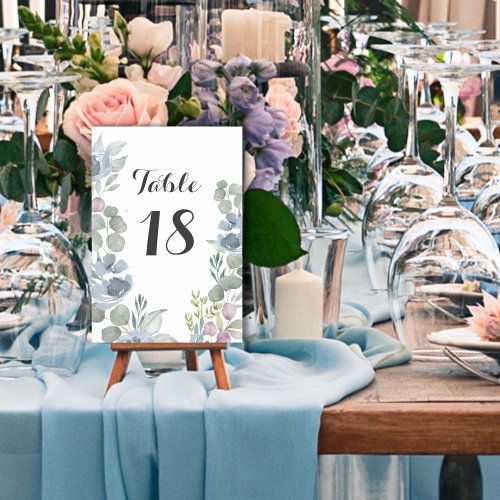 Rustic Dusty Blue  Watercolor Floral Wedding  Table Number
