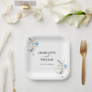 rustic dusty Blue watercolor flower bouquet Paper Plates