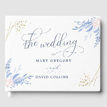 Rustic Dusty Blue Watercolor Leaves Gold Wedding