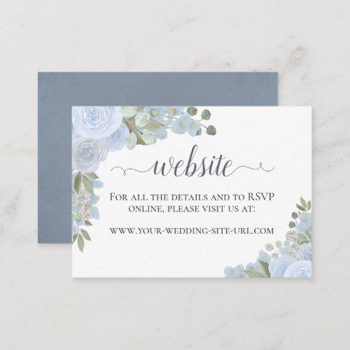 Rustic Dusty Blue Watercolor Roses Wedding Website Enclosure Card