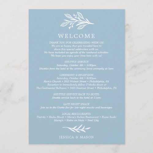 Rustic Dusty Blue Wedding Itinerary _ Welcome Program