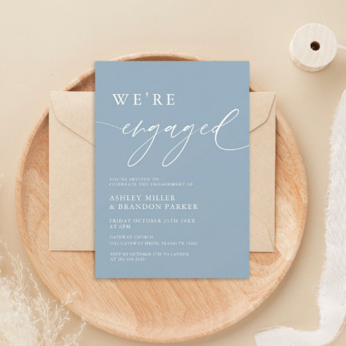 Rustic Dusty Blue We're Engaged Engagement Party Invitation