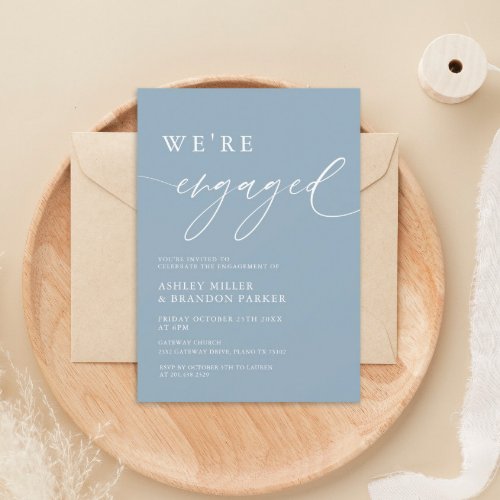 Rustic Dusty Blue Were Engaged Engagement Party Invitation