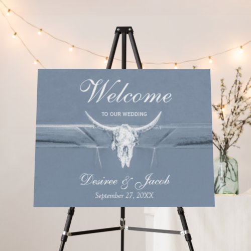 Rustic Dusty Blue Western Cow Skull Country Foam Board