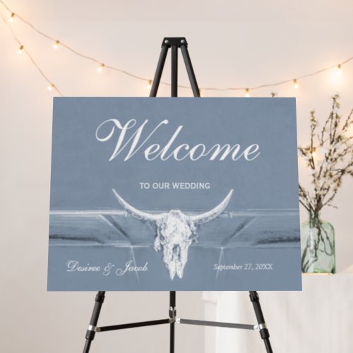 Rustic Dusty Blue Western Cow Skull Country Foam Board