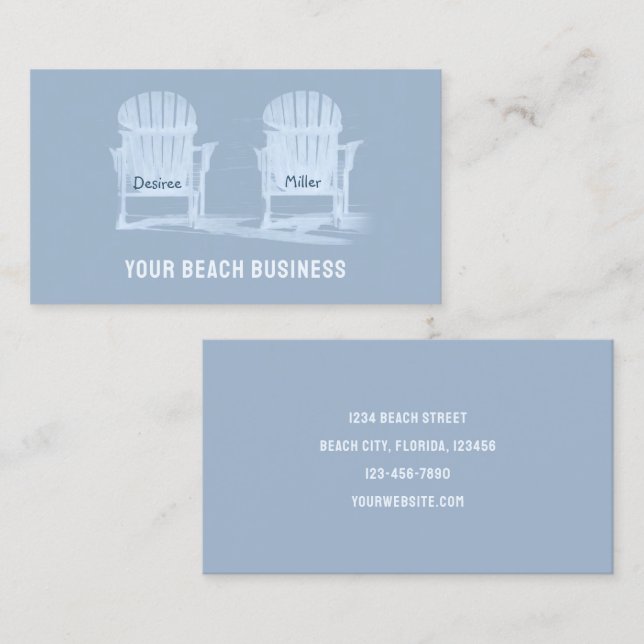 Rustic Dusty Blue White Adirondack Beach Chairs Business Card (Front/Back)