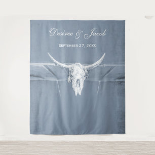 Rustic Dusty Blue White Western Cow Skull Backdrop