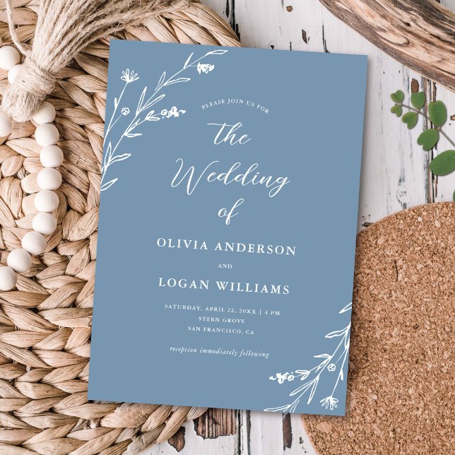Rustic Dusty Blue Wildflower Boho Wedding Invitation (Creator Uploaded)