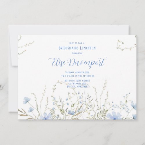 Rustic Dusty Blue Wildflower Bridesmaids Luncheon Invitation