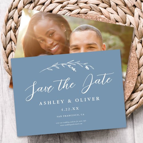 Rustic Dusty Blue Wildflower  Photo Save The Date Invitation