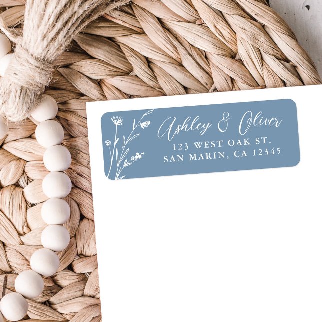 Rustic Dusty Blue Wildflower Return Address Label (Creator Uploaded)